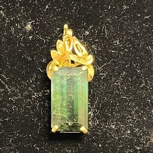 Blue green tourmaline 14kt gold pendant